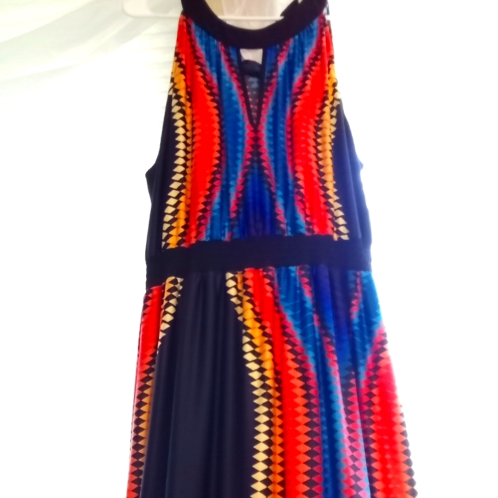Multicolored Haringbone Patterned Maxi Dress